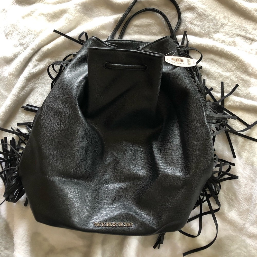 VS Vegan Leather Drawstring Fringe Backpack